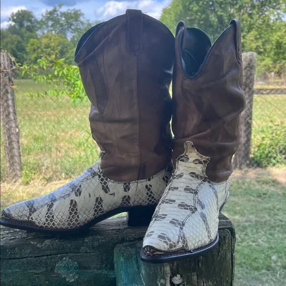 Dingo Brown and White Snake Print Heeled Boots - Picture 10 of 11